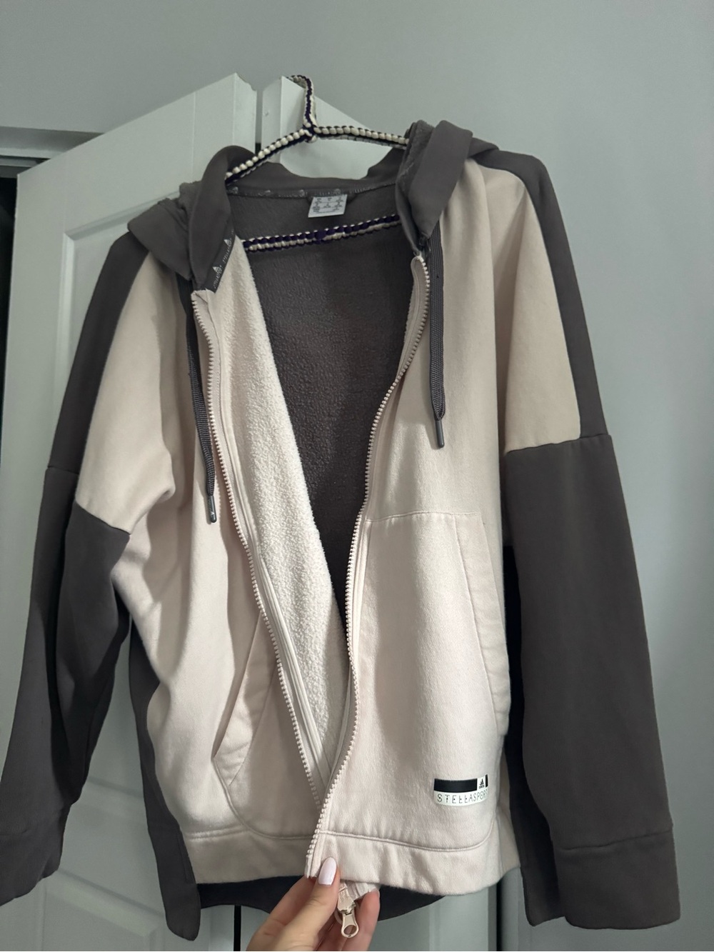 adidas Two-Tone Zip Hoodie Jacket - Cream/Pink & Dark Gray